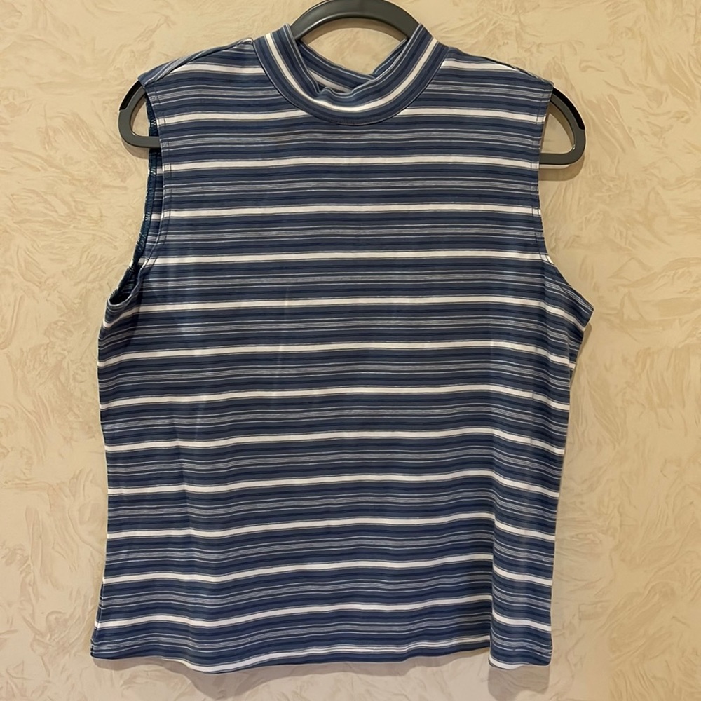 Together Light Blue & White Striped Mock Neck Sweater Tank Top Size XL